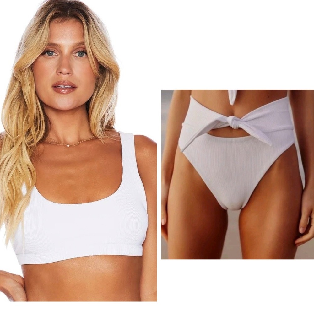 NWT Beach Riot | Bikini Set M White Peyton Top Emma Ribbed Tie Front Bottom $200